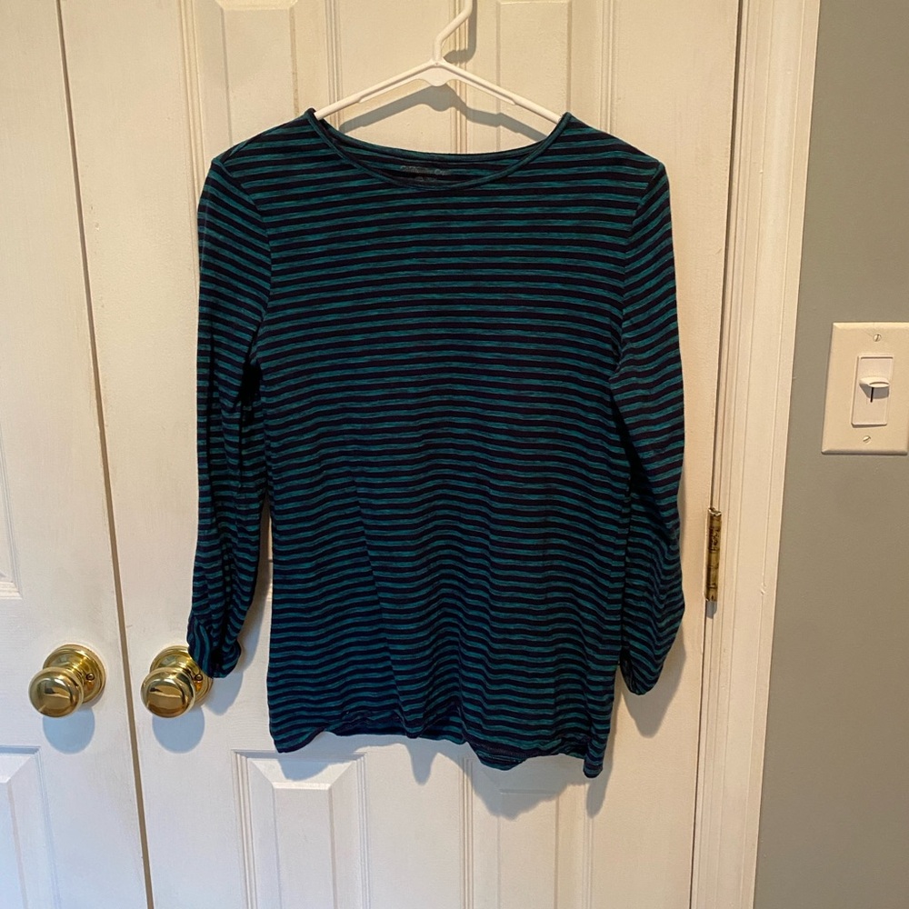 🌺 3/$10 Striped Black and Teal Women's Top from Coldwater creek